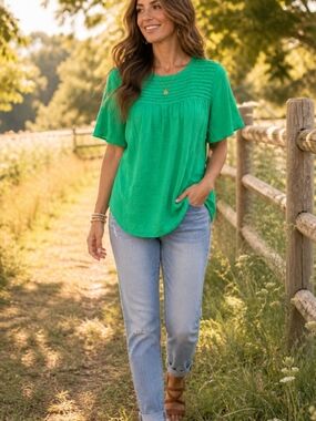 Nanette‎ Lepore Pleated Babydoll Lillypad Green Womans Blouse Top M $58 NEW